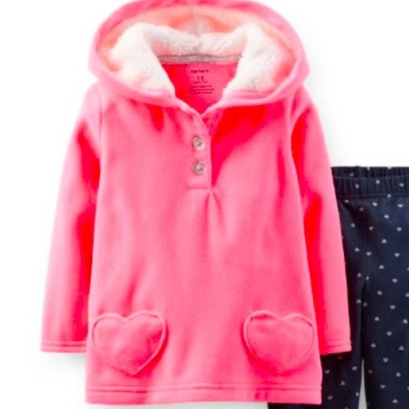 NWT Carter's Baby Girl's 2-PC Cardigan Leggings Set Hood Glittery Hearts… - Picture 2 of 7